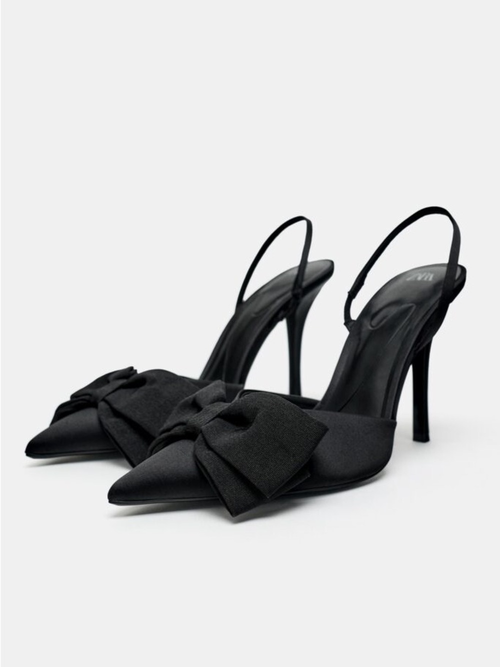 ZARA Black Bow Trim High Heel Slingback Pumps Pointed Toe Stiletto Sandals 38
